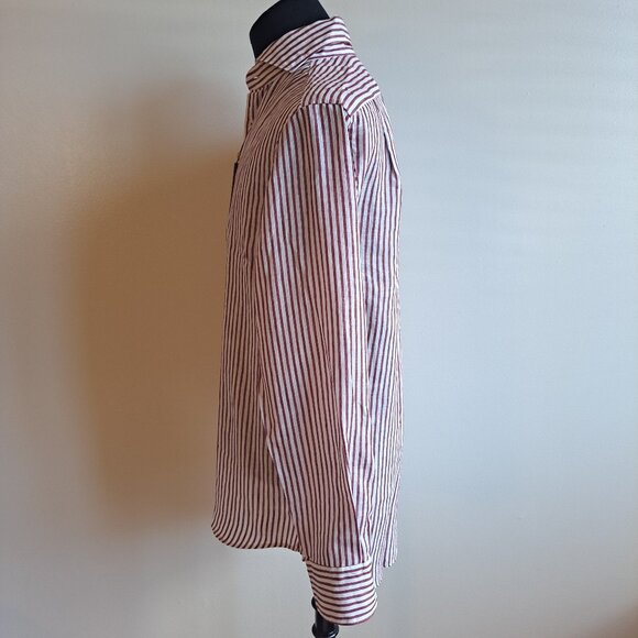 NEW Stenstroms Striped Red Button Down 100% Linen Dress Shirt Size L - Picture 9 of 16